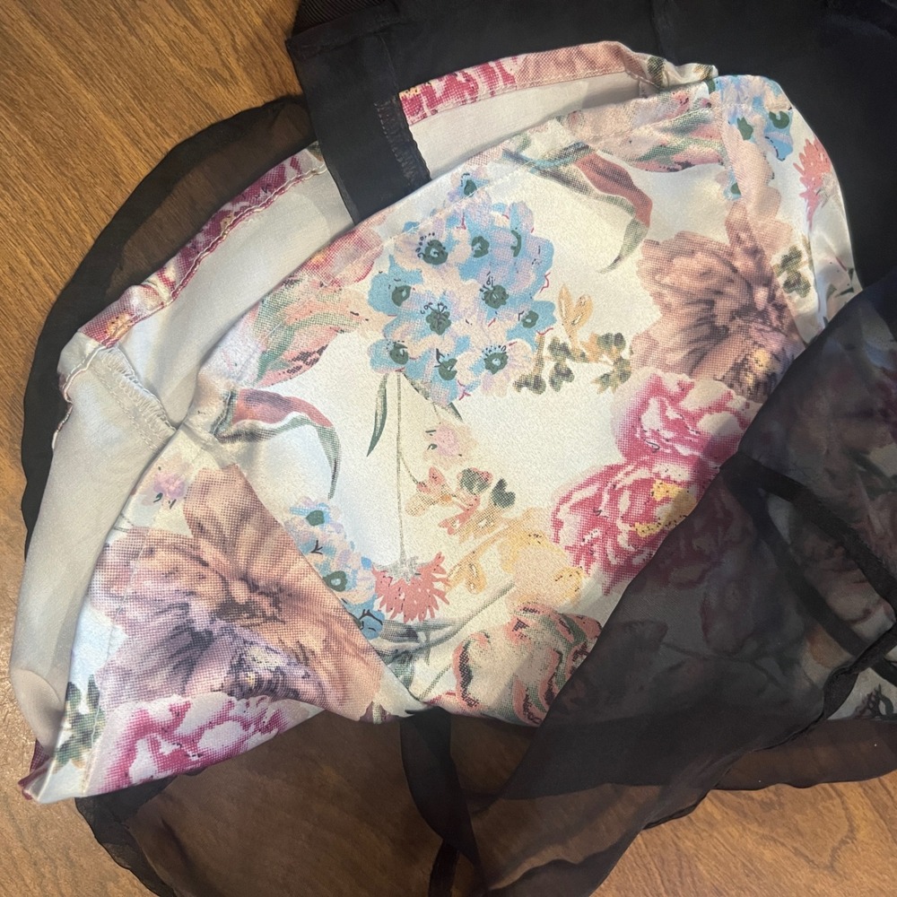 Maeve Anthropologie Corset Top Black Sheer Floral Puff Sleeve Blouse XXS - Picture 11 of 12